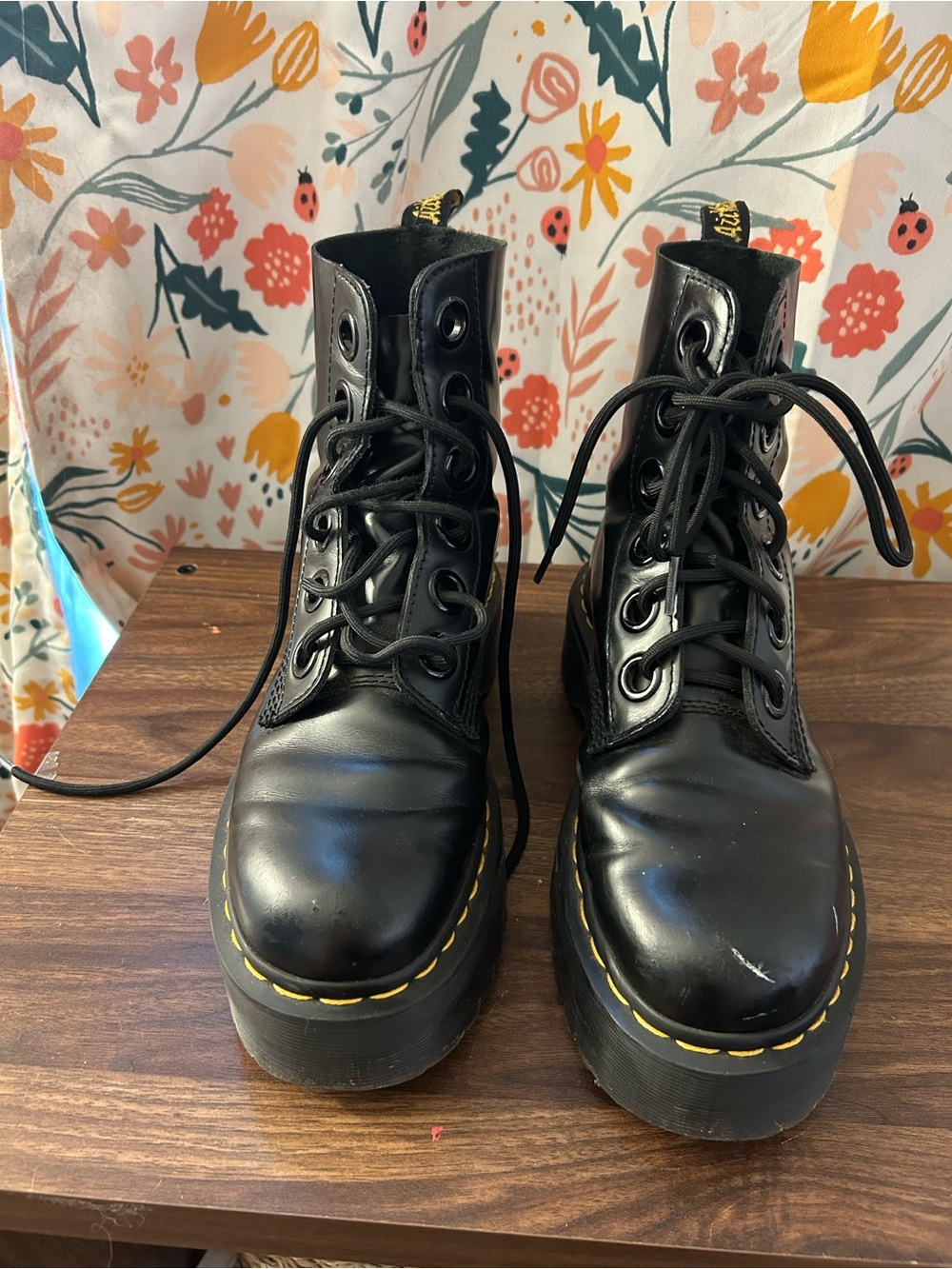 Dr. Martens Molly Black Platform Lace-Up Leather Combat Boots US 9 UK 7